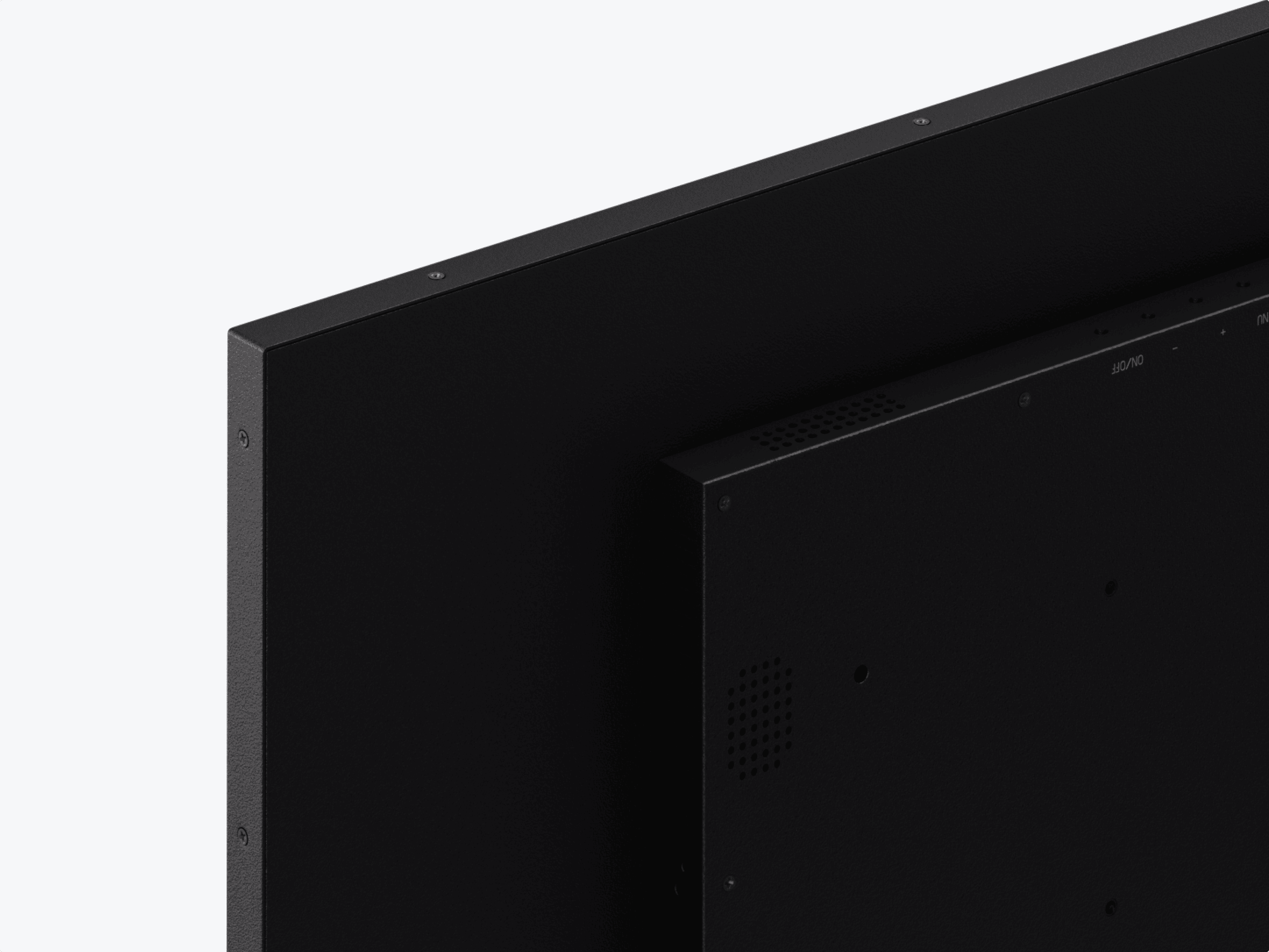 Rear casing detail of the 32-inch display with metal back cover.